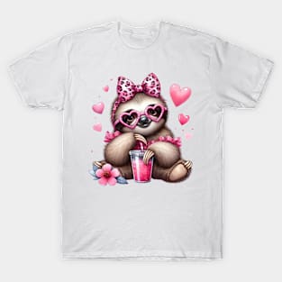 Valentine Sloth Drinking Ice Cream T-Shirt